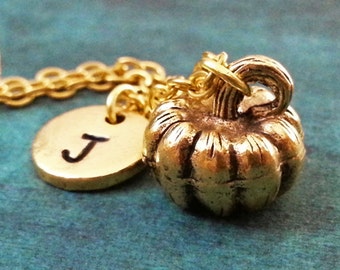 Pumpkin Necklace SMALL Pumpkin Jewelry Pendant Necklace Pumpkin Charm Necklace Autumn Jewelry Halloween Jewelry Personalized Initial Gift
