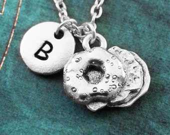 Bagel Necklace SMALL Bagel Jewelry Silver Bagel Charm Necklace Bagel Pendant Personalized Jewelry Bagel Sandwich Breakfast Sandwich Necklace