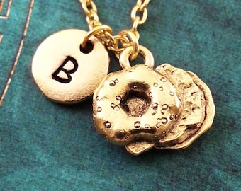 Bagel Necklace SMALL Bagel Jewelry Gold Bagel Charm Necklace Bagel Pendant Personalized Jewelry Bagel Sandwich Breakfast Sandwich Necklace