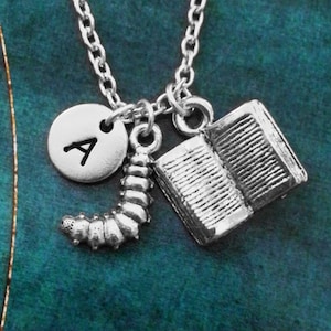 Book Necklace SMALL Book Jewelry Bookworm Necklace Book Worm Necklace Reading Necklace English Literature Teacher Necklace Book Club Jewelry