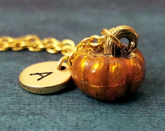Pumpkin Necklace SMALL Pumpkin Jewelry Pendant Necklace Pumpkin Charm Necklace Autumn Jewelry Halloween Jewelry Personalized Initial Gift