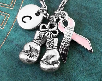 Boxing Gloves Necklace Personalized Jewelry Custom Necklace Cancer Survivor Gift Pink Ribbon Necklace Fighter Necklace Boxing Glove Necklace