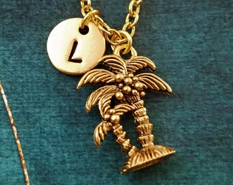 Palm Tree Necklace SMALL Palm Tree Charm Necklace Beach Jewelry Tropical Jewelry Pendant Necklace Personalized Necklace Initial Necklace