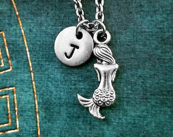 Mermaid Necklace Mermaid Jewelry Mermaid Charm Necklace Beach Jewelry Fantasy Jewelry Mermaid Pendant Necklace Personalized Initial Letter