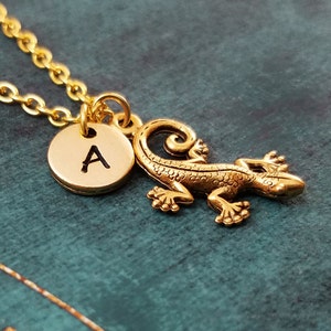 Gecko Necklace Gecko Jewelry Lizard Necklace Pendant Necklace Charm Necklace Lizard Jewelry Animal Necklace Initial Necklace Animal Jewelry
