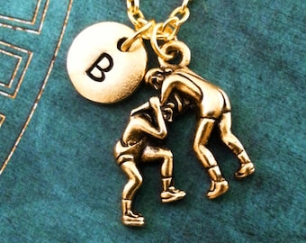 Wrestling Necklace, Gold Wrestler Necklace, Wrestling Jewelry, Wrestling Gift, Wrestlers Necklace, Wrestling Team Gift Personalized Jewelry