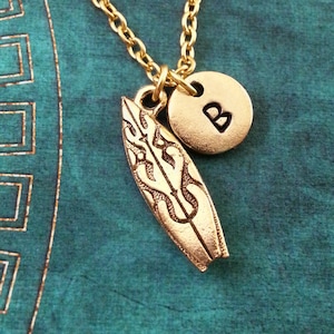 Surfboard Necklace, Surfing Board Necklace, Antique Gold