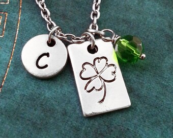 Four Leaf Clover Necklace, SMALL Shamrock Necklace, St Patrick's Day Necklace, Get Lucky Necklace Saint Patrick's Jewelry Green Gem Necklace
