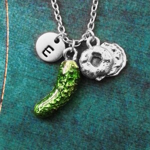 Bagel VERY SMALL Pickle Necklace Bagel Jewelry Bagel Sandwich Charm Necklace Pickle Pendant Necklace Food Necklace Initial Jewelry Food Gift