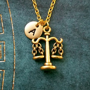 Scales Necklace SMALL Scales of Justice Necklace Scales Charm Necklace Lawyer Necklace Lawyer Jewelry Judge Necklace Judge Jewelry Initial