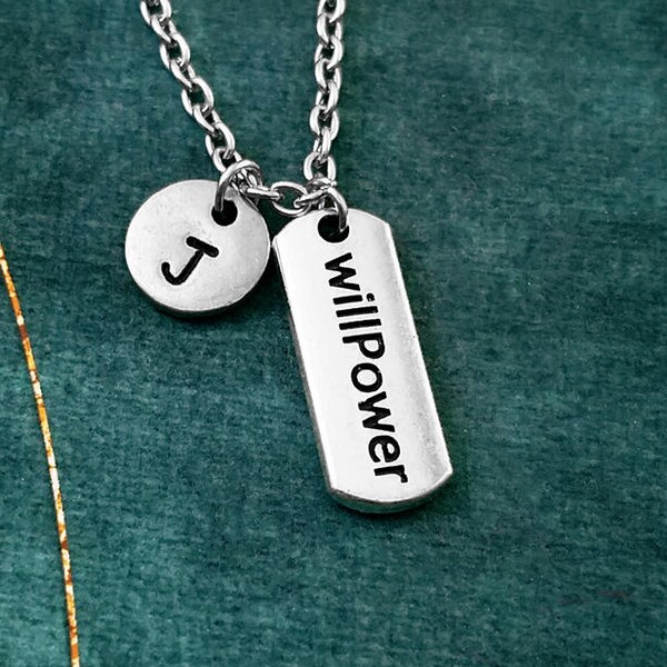 Willpower Necklace Weight Loss Necklace Motivation Gift Exercise Workout Fitness Jewelry Charm Necklace Letter Personalized Initial Necklace