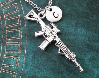 Men's Machine Gun AR Rifle pendant necklace 24" stainless steel 3 colors Men's Machine Gun AR Rifle pendant necklace 24" stainless steel 3 colors