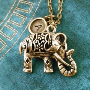 Elephant Necklace Indian Elephant Pendant Personalized Necklace Brass Elephant Jewelry Monogram Necklace Filigree Elephant Charm Necklace