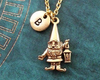 Gnome Necklace SMALL Lawn Gnome Jewelry Gold Garden Gnome Gift Personalized Jewelry Gnome Charm Necklace Fantasy Jewelry Bridesmaid Necklace