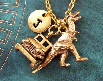 Dinosaur Necklace T-Rex Necklace Truck Necklace Dinosaur Gift Tyrannosaurus Necklace Gold Dinosaur Pendant Necklace Dinosaur Survival Gift