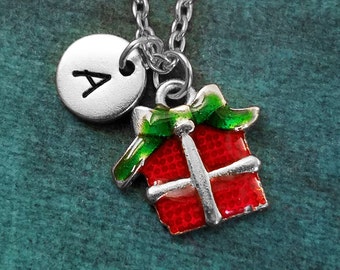 Christmas Present Necklace VERY SMALL Present Jewelry Christmas Necklace Christmas Jewelry Wrapped Gift Necklace Stocking Stuffer Enamel