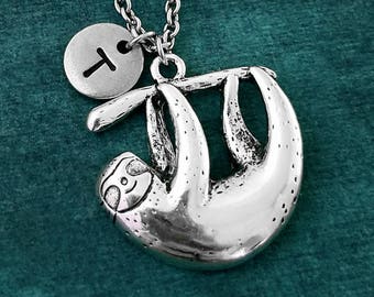 Sloth Necklace Sloth Charm Necklace Sloth Pendant Necklace Personalized Jewelry Handmade Jewelry Animal Necklace Initial Necklace Letter