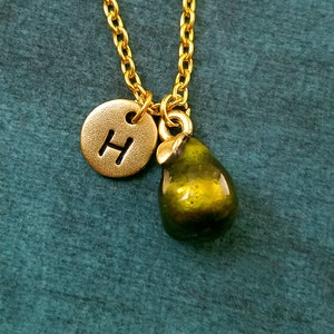 Pear Necklace SMALL Green Pear Charm Necklace Pear Jewelry Pear Pendant Necklace Fruit Necklace Food Jewelry Personalized Jewelry Initial