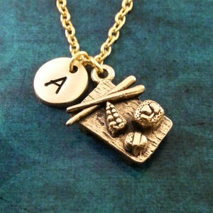 Sushi Necklace VERY SMALL Sushi Jewelry Sushi Board Necklace Japanophile Gift Japanese Necklace Chopsticks Charm Japan Necklace Sushi Gift