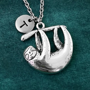 Sloth Necklace Sloth Charm Necklace Sloth Pendant Necklace Personalized Jewelry Handmade Jewelry Animal Necklace Initial Necklace Letter