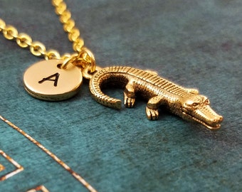 Alligator Necklace Crocodile Necklace Alligator Jewelry Pendant Necklace Charm Necklace Crocodile Jewelry Swamp Gift Animal Necklace Initial