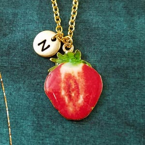Strawberry Necklace Strawberry Jewelry Strawberry Slice Fruit Charm Necklace Pendant Necklace Initial Necklace Personalized Jewelry Gift