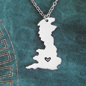 Great Britain Necklace UK Necklace United Kingdom Necklace Travel Jewelry Long Distance Relationship Custom Heart Necklace England Necklace