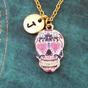 Sugar Skull Necklace Day Of The Dead Necklace Personalized Jewelry Dia de los Muertos Necklace Gold Sugar Skull Charm Necklace Halloween