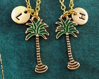 Palm Tree Necklace SET of 2 Palm Tree Charm Necklaces Beach Jewelry Tropical Jewelry Pendant Necklace Friendship Jewelry Friendship Necklace