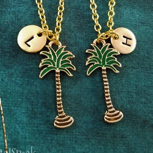 Palm Tree Necklace SET of 2 Palm Tree Charm Necklaces Beach Jewelry Tropical Jewelry Pendant Necklace Friendship Jewelry Friendship Necklace
