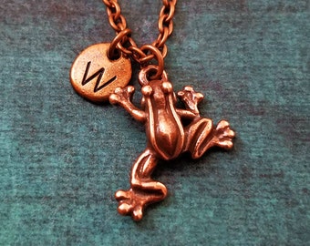 Frog Necklace VERY SMALL Frog Jewelry Frog Charm Necklace Frog Pendant Necklace Copper Necklace Personalized Jewelry Initial Necklace Gift