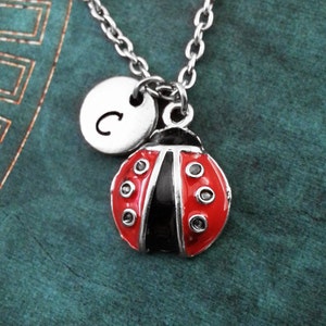 Ladybug Necklace, SMALL Red Lady Bug Necklace, Personalized Necklace, Insect Necklace, Monogram Necklace, Bug Jewelry, Ladybird Necklace
