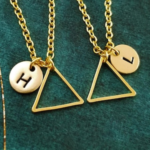Triangle Necklace SET of 2 Triangle Charm Necklaces Geometric Necklace Geometry Jewelry Best Friend Necklace Friendship Jewelry Sisters Gift