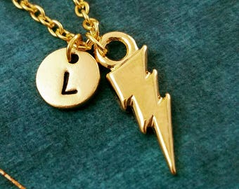 Lightning Bolt Necklace SMALL Lightning Bolt Charm Lightning Jewelry Pendant Necklace Personalized Jewelry Initial Necklace Monogram Gift