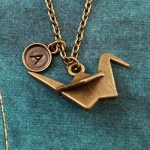 Paper Crane Necklace Paper Crane Jewelry Origami Necklace Initial Necklace Crane Charm Necklace Japanese Crane Pendant Origami Jewelry Gift