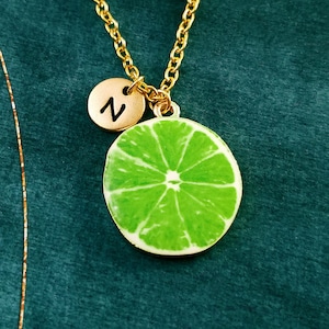 Lime Necklace Lime Jewelry Food Jewelry Fruit Slice Charm Necklace Green Lime Pendant Necklace Initial Necklace Personalized Jewelry Gift
