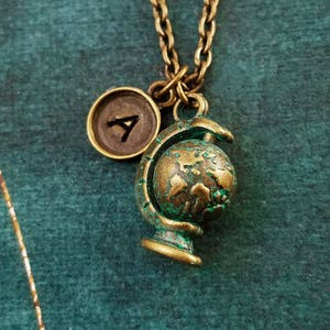 Globe Necklace VERY SMALL Patina Globe Jewelry World Necklace Travel Jewelry Travel Necklace Long Distance Relationship Graduation Gift