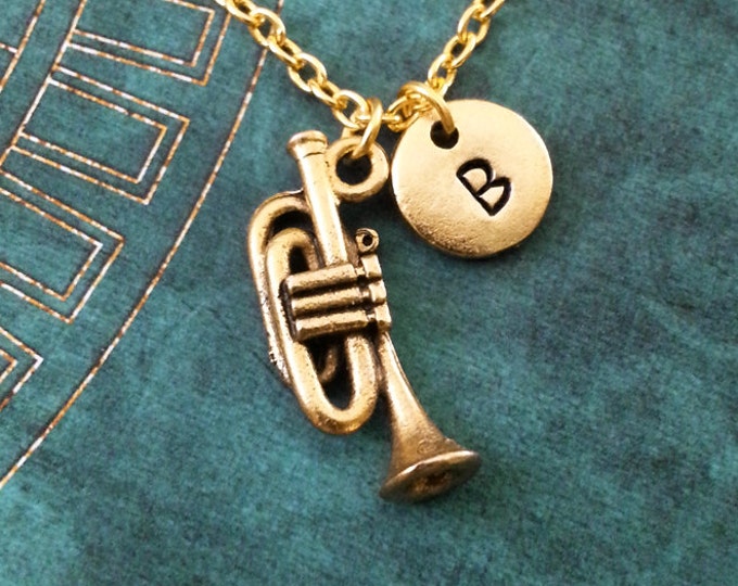 Trumpet Necklace, SMALL Gold Instrument Necklace, Personalized Jewelry, Band Gift Musician Gift, Jazz Necklace, Trumpet Jewelry Trumpet Gift