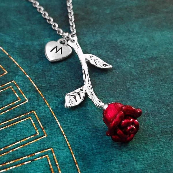 Red Rose Necklace Rose Charm Necklace Rose Jewelry Rose Pendant Personalized Jewelry Valentine's Day Anniversary Jewelry Girlfriend Necklace