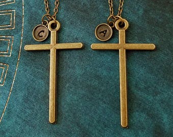 Cross Necklace SET of 2 Bronze Cross Charm Necklaces Christian Jewelry Cross Pendant Necklace Best Friend Necklaces Friendship Jewelry Gift