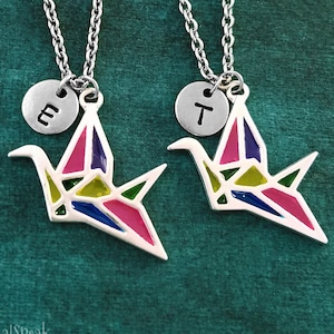 Origami Crane Necklace SET of 2 Paper Crane Charm Necklaces Geometric Jewelry Best Friend Necklace Friendship Jewelry Friendship Necklace