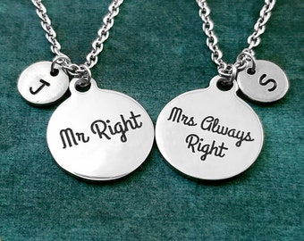 Mr Right Necklace Mrs Always Right Necklace SET Mr. and Mrs. Right Couples Necklace Couples Jewelry Husband and Wife Necklace Anniversary