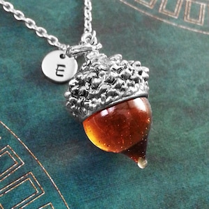 Acorn Necklace Acorn Jewelry Glass Acorn Charm Necklace Silver Acorn Pendant Necklace Squirrel Jewelry Nature Jewelry Custom Initial Jewelry