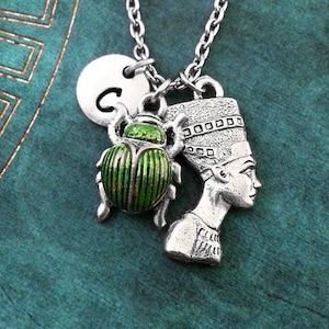 Nefertiti Necklace SMALL Scarab Necklace Personalized Jewelry Egyptian Jewelry Egyptian Necklace Green Beetle Necklace Pendant Necklace