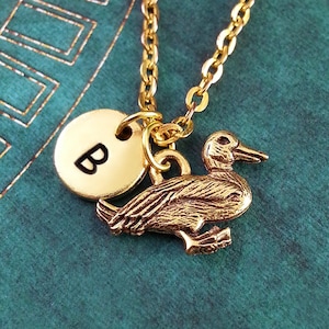 Duck Necklace, Initial Necklace, Animal Necklace, Animal Jewelry, Monogram Necklace, Gold Duck Charm Necklace, Gold Duckling Charm