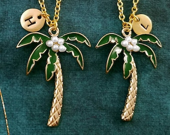 Palm Tree Necklace SET of 2 Palm Tree Charm Necklaces Beach Jewelry Tropical Jewelry Pendant Necklace Friendship Jewelry Friendship Necklace