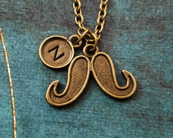 Mustache Necklace VERY SMALL Mustache Jewelry Moustache Necklace Mustache Charm Necklace Bronze Mustache Pendant Boyfriend Necklace Gift