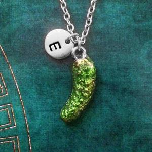 Pickle Necklace VERY SMALL Pickle Jewelry Green Pickle Charm Necklace Enamel Pickle Pendant Necklace Food Necklace Initial Jewelry Food Gift