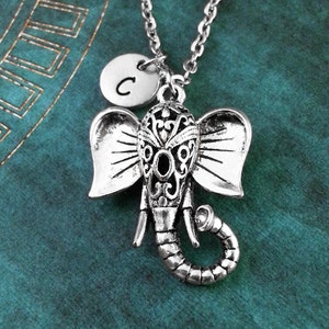 Silver Elephant Necklace, Personalized Elephant Pendant, Customized Necklace, Elephant Jewelry, Elephant Head Pendant, Animal Charm Necklace