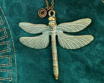 Dragonfly Necklace LARGE Bronze Dragonfly Pendant Necklace Patina Charm Necklace Personalized Jewelry Initial Necklace Monogram Necklace